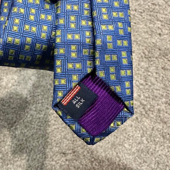 Tom James Ventura Blue Yellow Patterned Silk Tie NEW With Tags - Picture 4 of 7